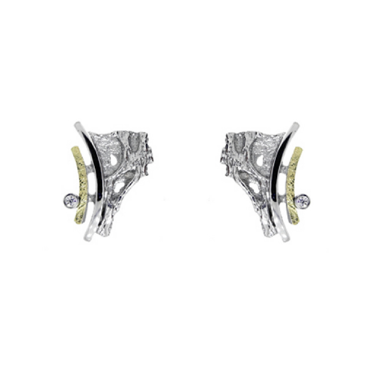 Pendientes de plata, oro y brillante