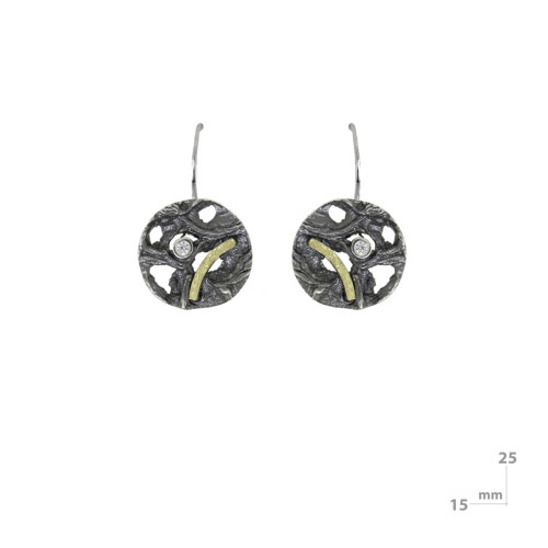 Pendientes de plata, oro y brillante