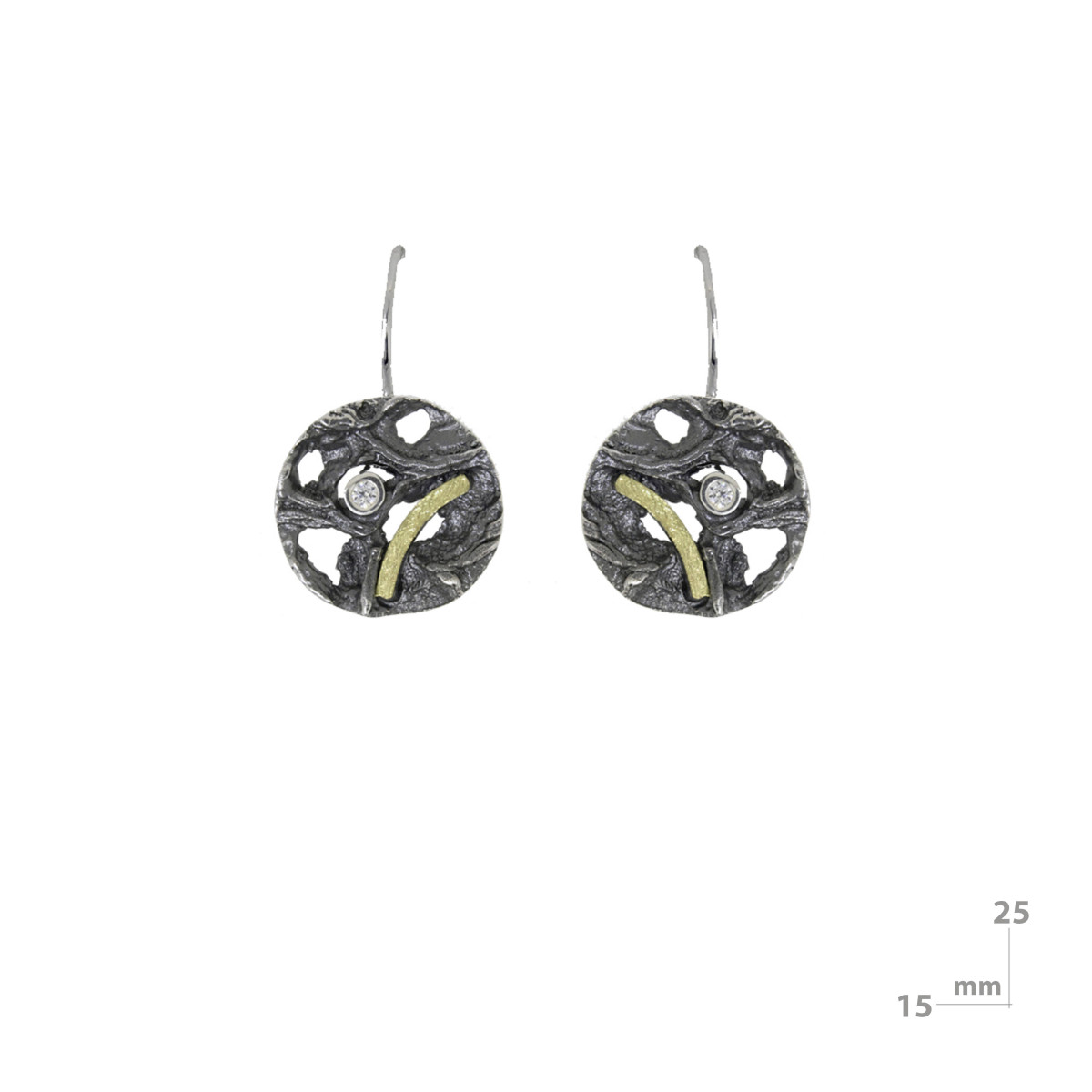 Pendientes de plata, oro y brillante