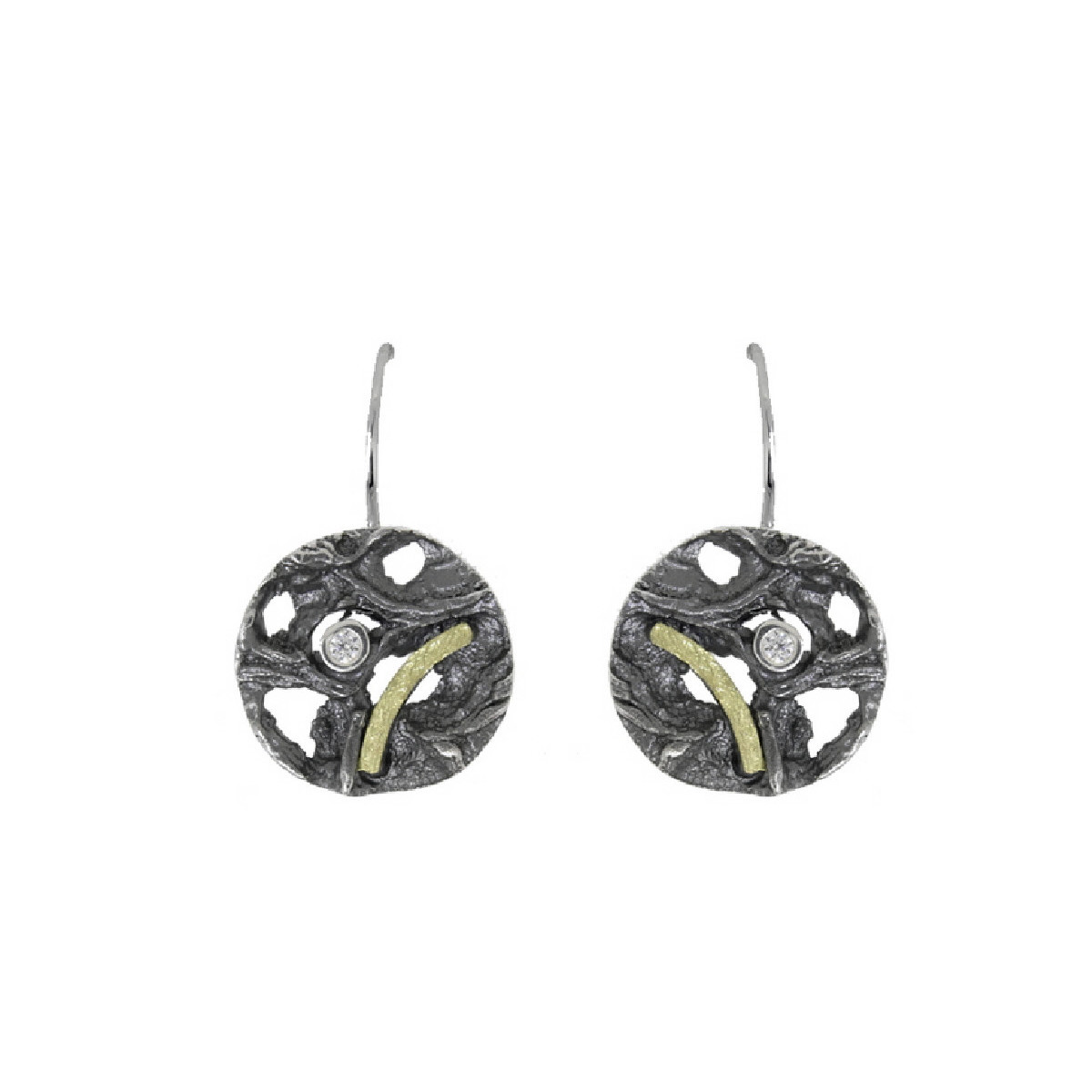 Pendientes de plata, oro y brillante