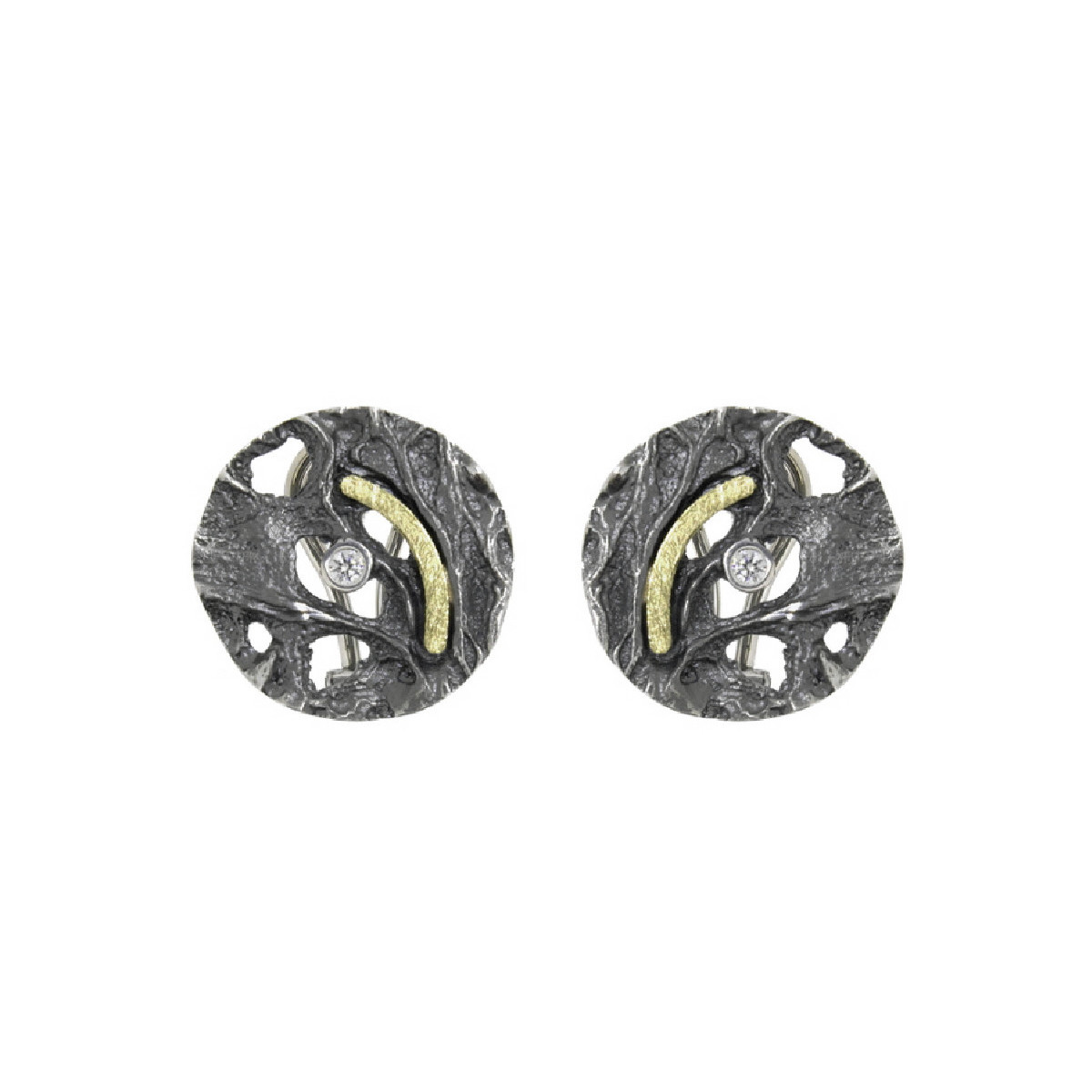 Pendientes de plata, oro y brillante