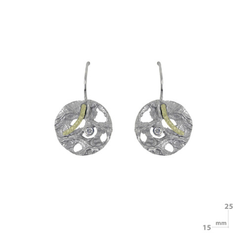 Pendientes de plata, oro y brillante