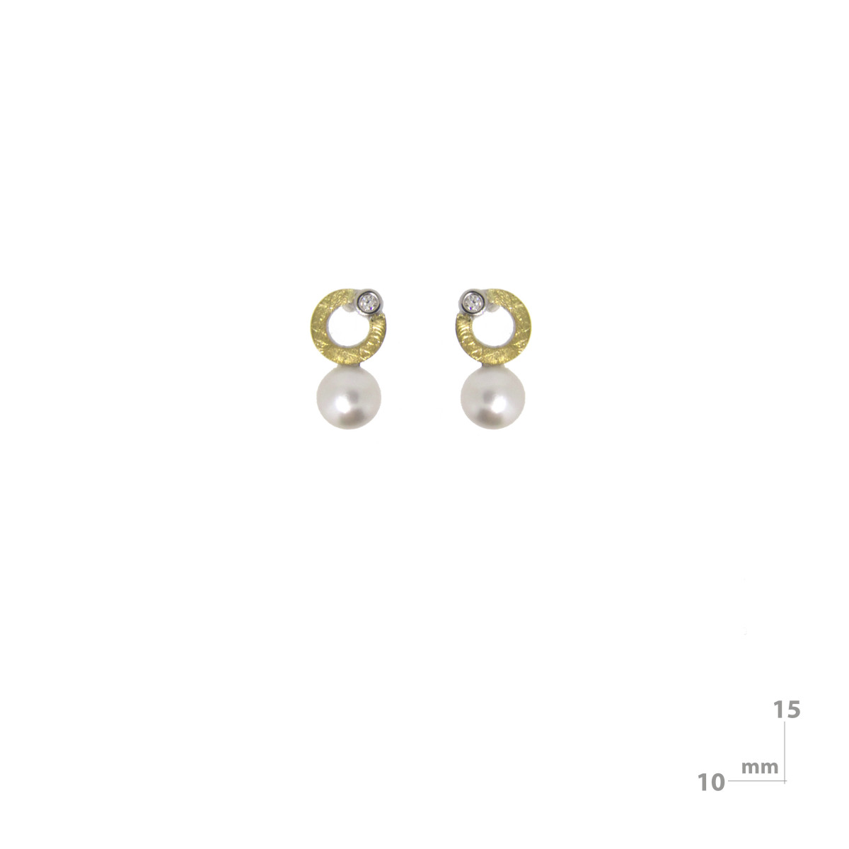 Pendientes de plata, oro, perla cultivada y brillante