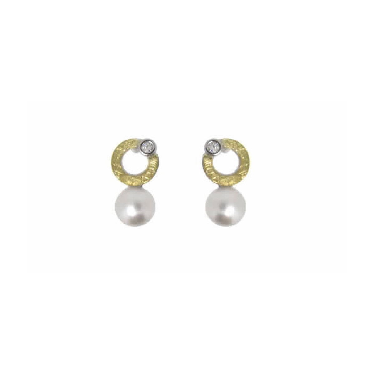 Pendientes de plata, oro, perla cultivada y brillante
