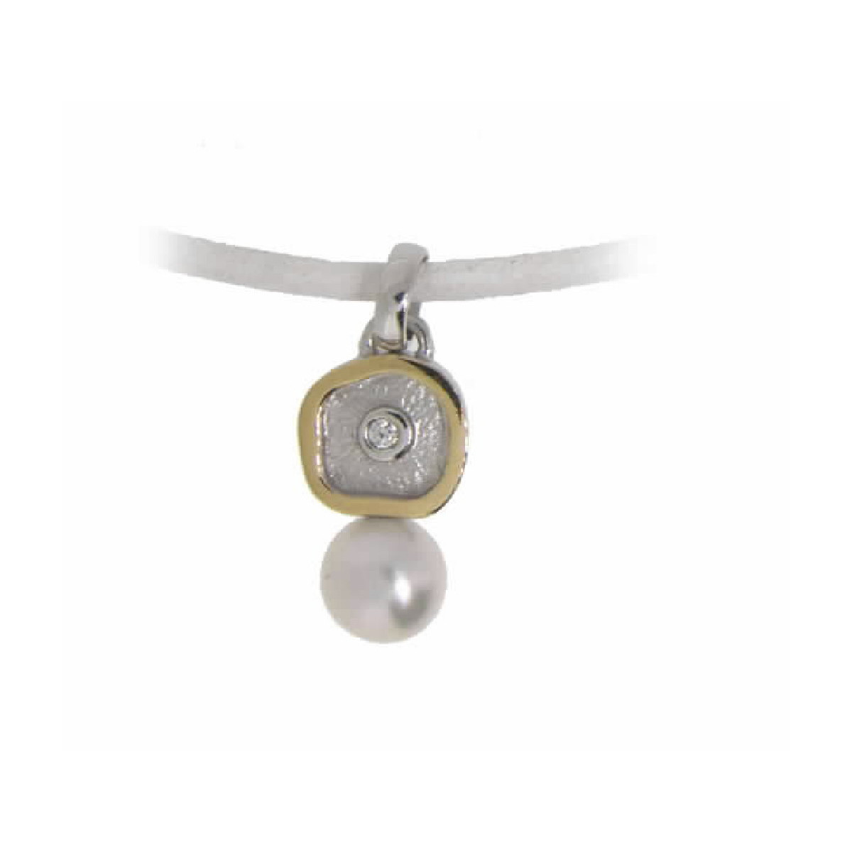 Colgante de plata, oro, perla cultivada y brillante