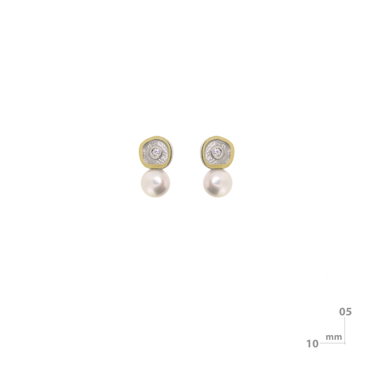 Pendientes de plata, oro, perla cultivada y brillante