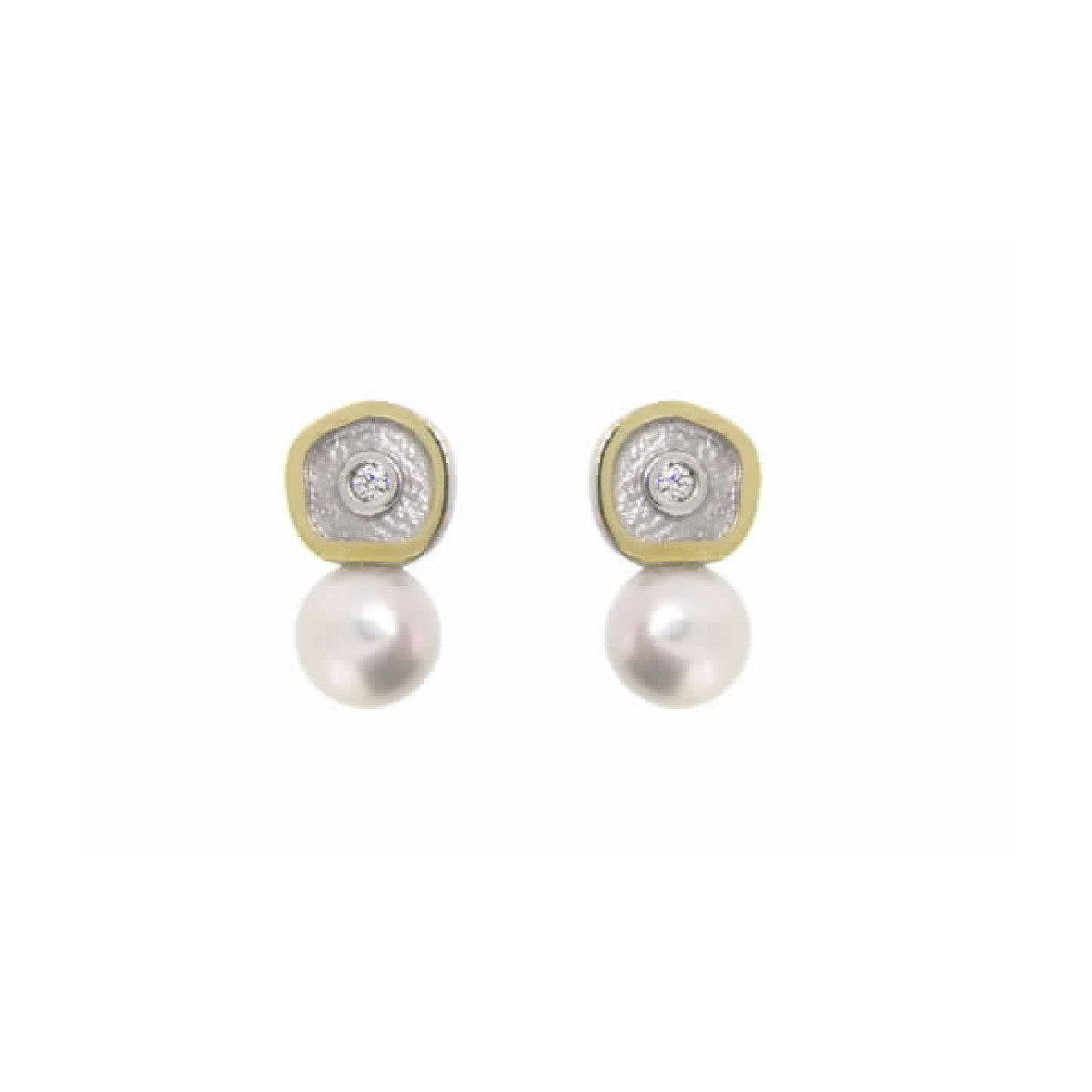 Pendientes de plata, oro, perla cultivada y brillante