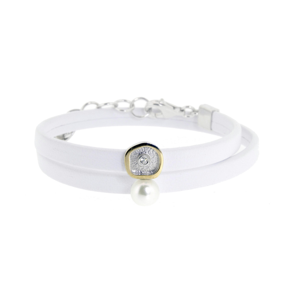 Pulsera de plata, oro, perla cultivada y brillante
