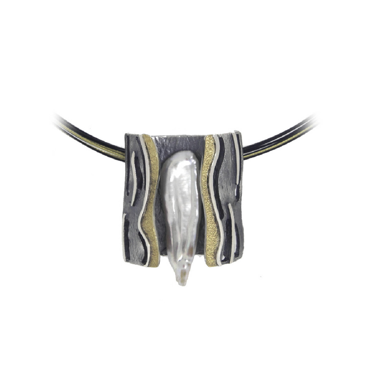 Colgante de plata, oro y perla barroca
