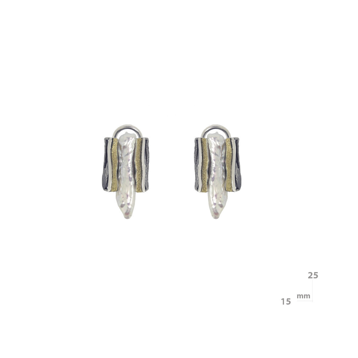 Pendientes de plata, oro y perla barroca
