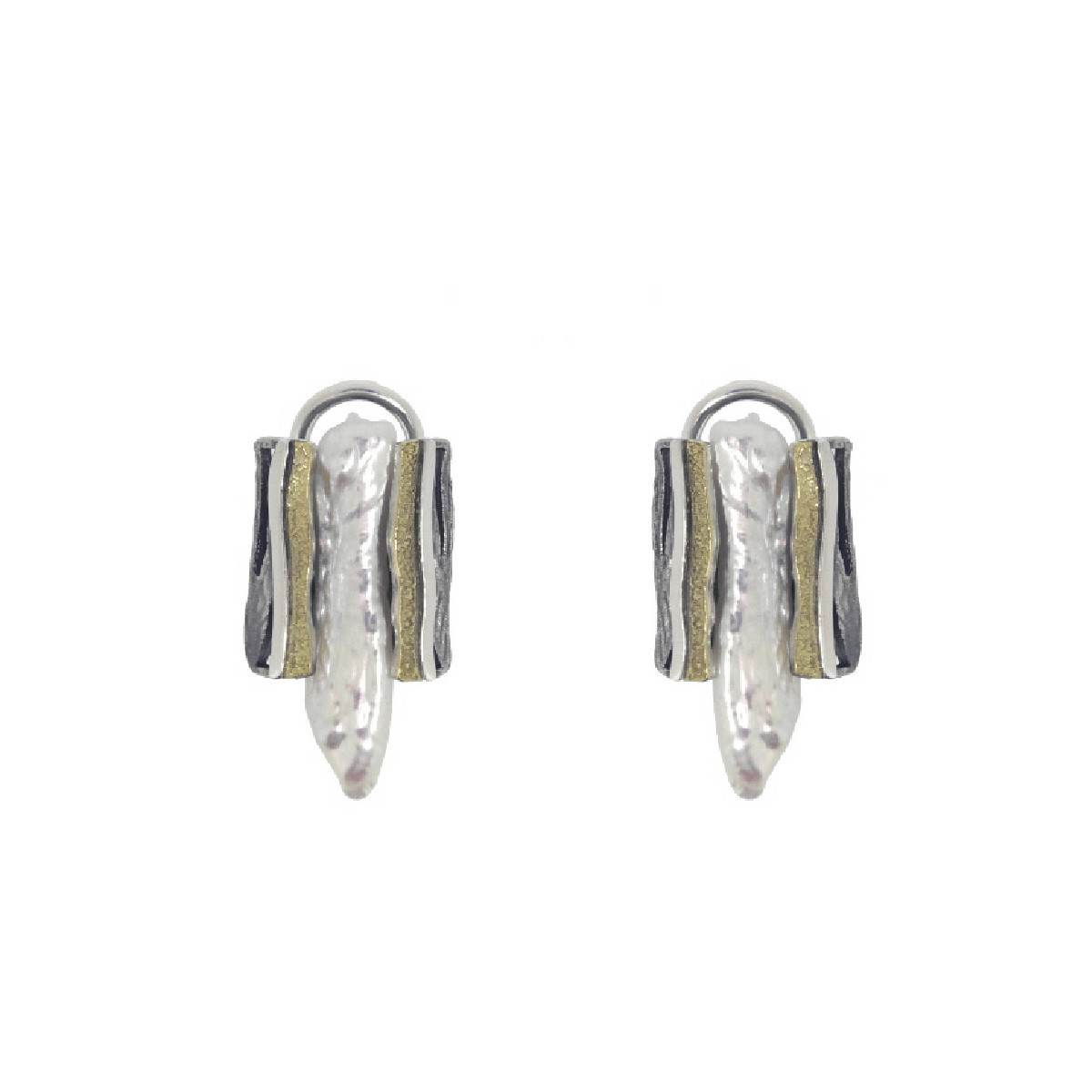 Pendientes de plata, oro y perla barroca