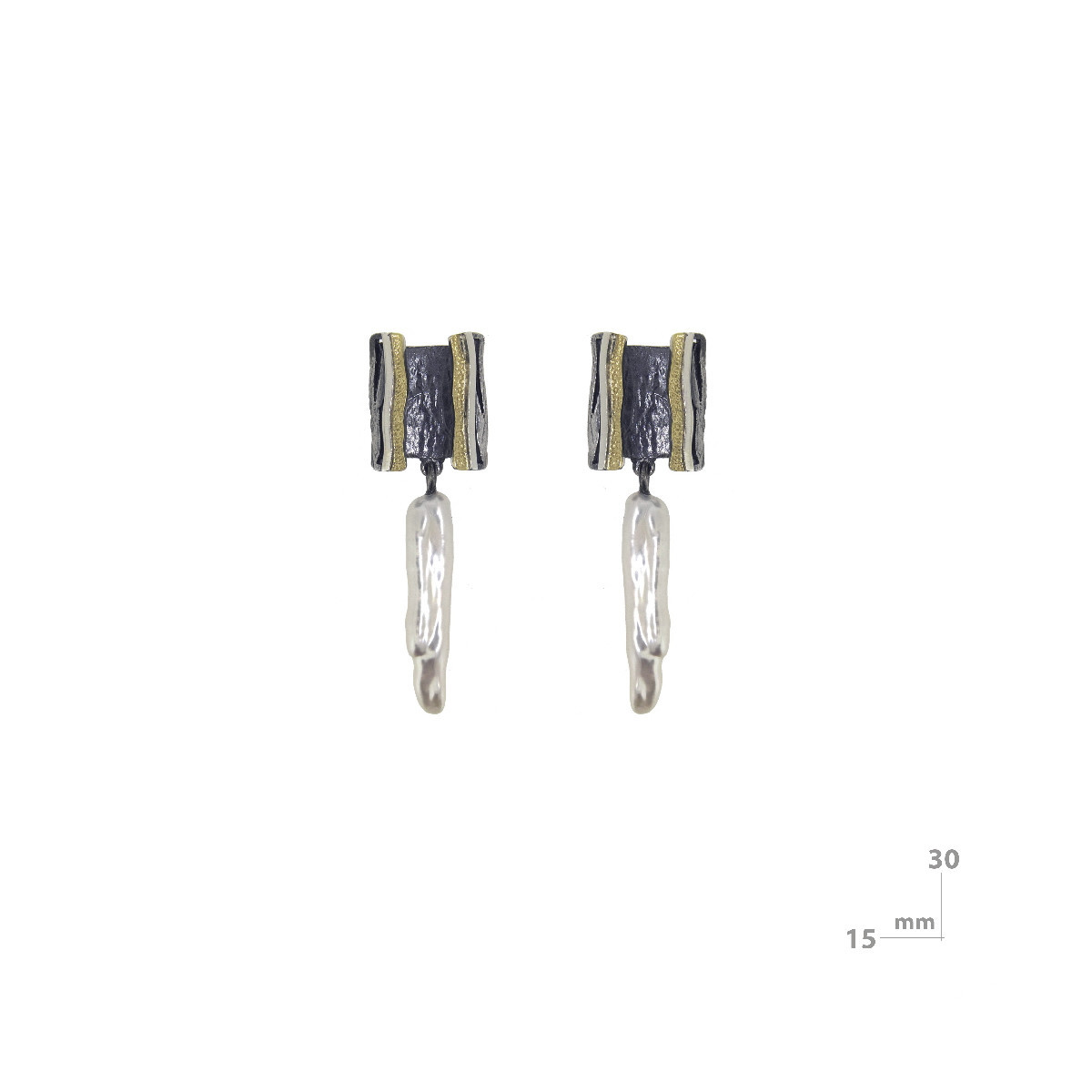 Pendientes de plata, oro y perla barroca