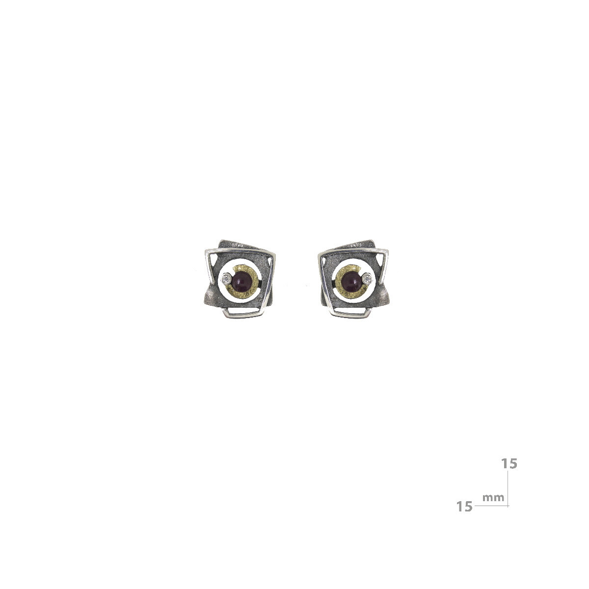 Pendientes de plata, oro, rubí y brillante