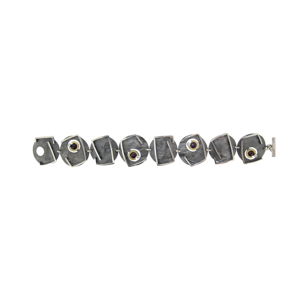 Pulsera de plata, oro, rubí y brillante
