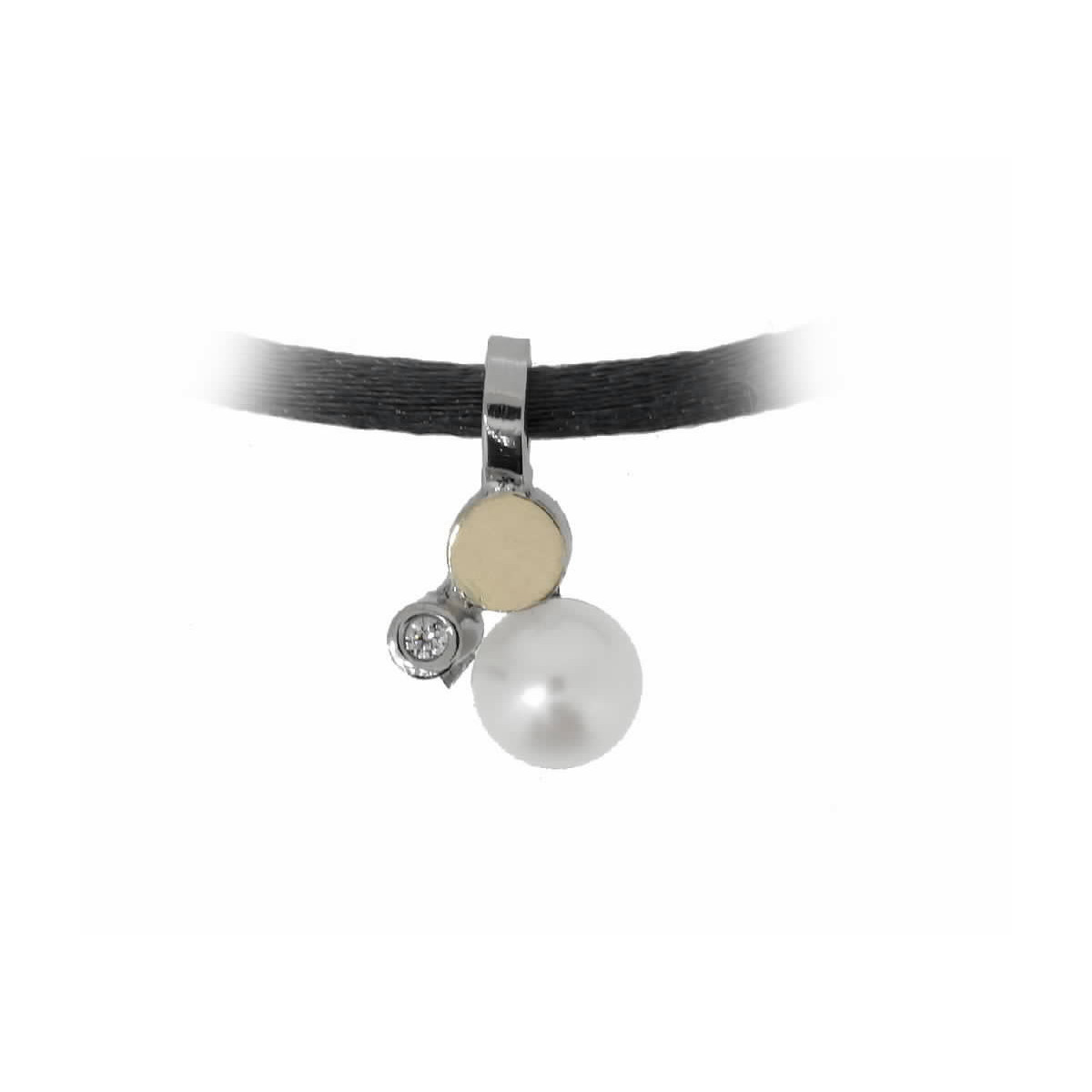 Colgante de plata, oro, perla cultivada y brillante