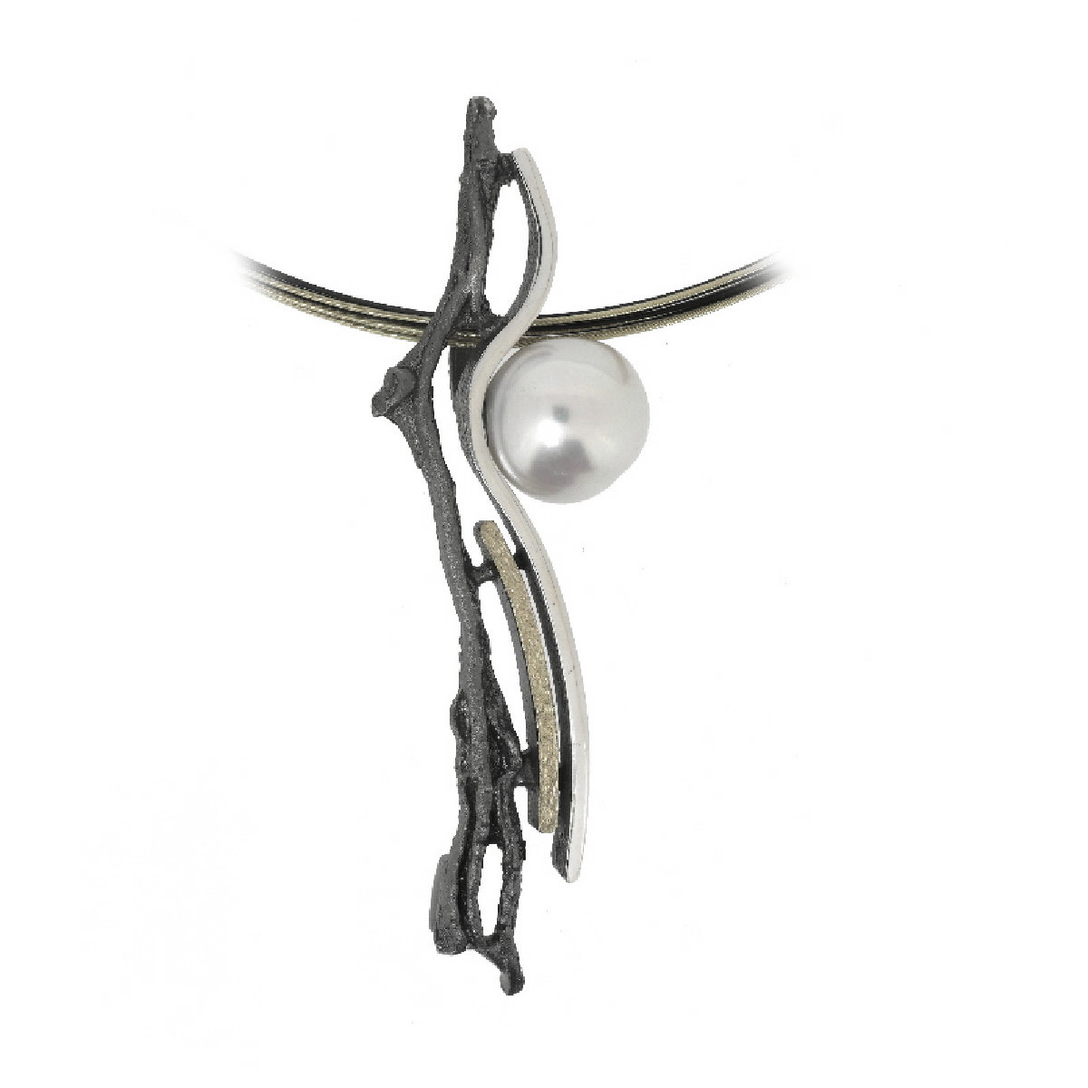 Silver, gold and baroque pearl pendant