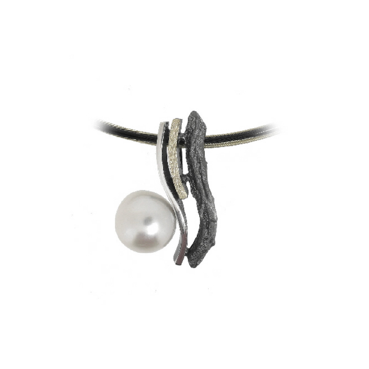 Silver, gold and baroque pearl pendant