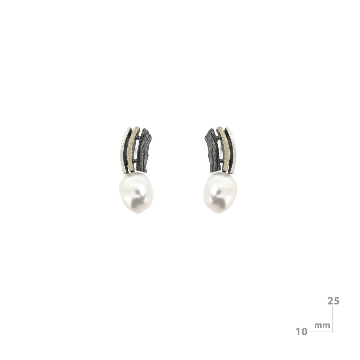 Pendientes de plata, oro y perla barroca