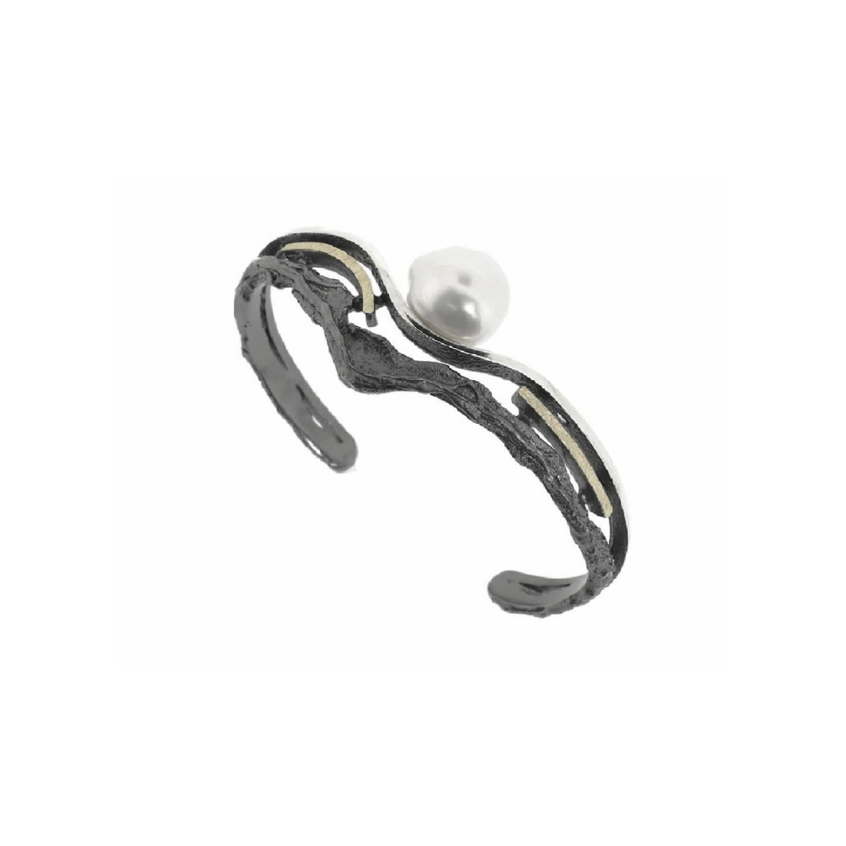 Pulsera de plata, oro y perla barroca