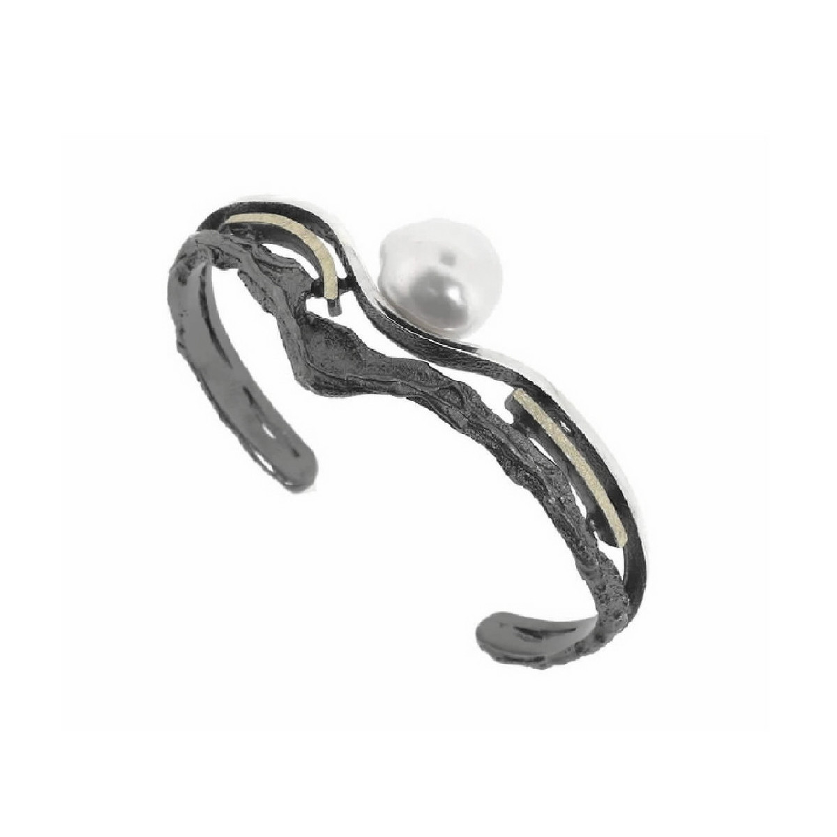 Pulsera de plata, oro y perla barroca