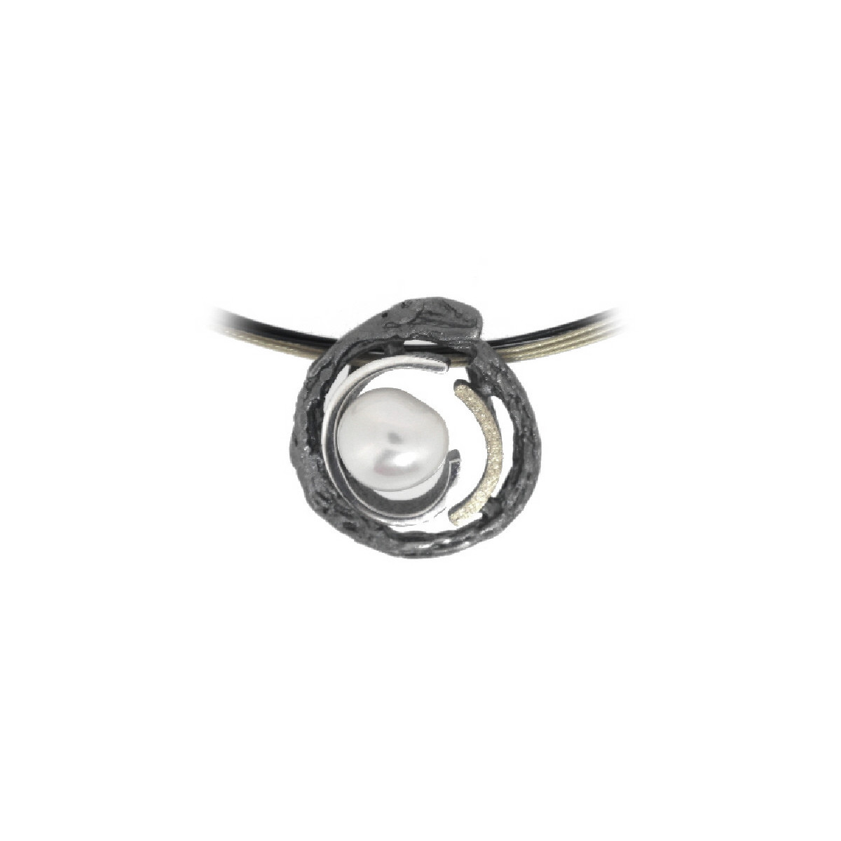 Silver, gold and cultured pearl pendant