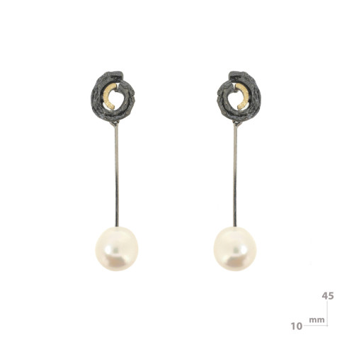 Silver, gold and cultured pearl earrings