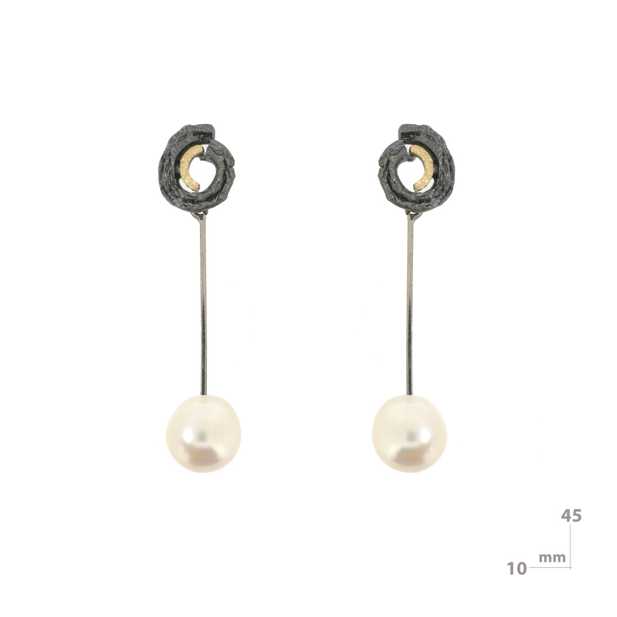 Pendientes de plata, oro y perla cultivada
