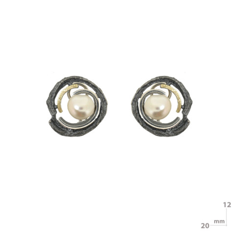 Pendientes de plata, oro y perla cultivada
