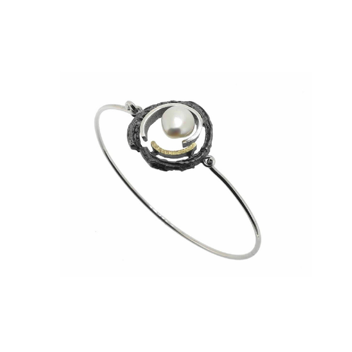 Pulsera de plata, oro y perla cultivada