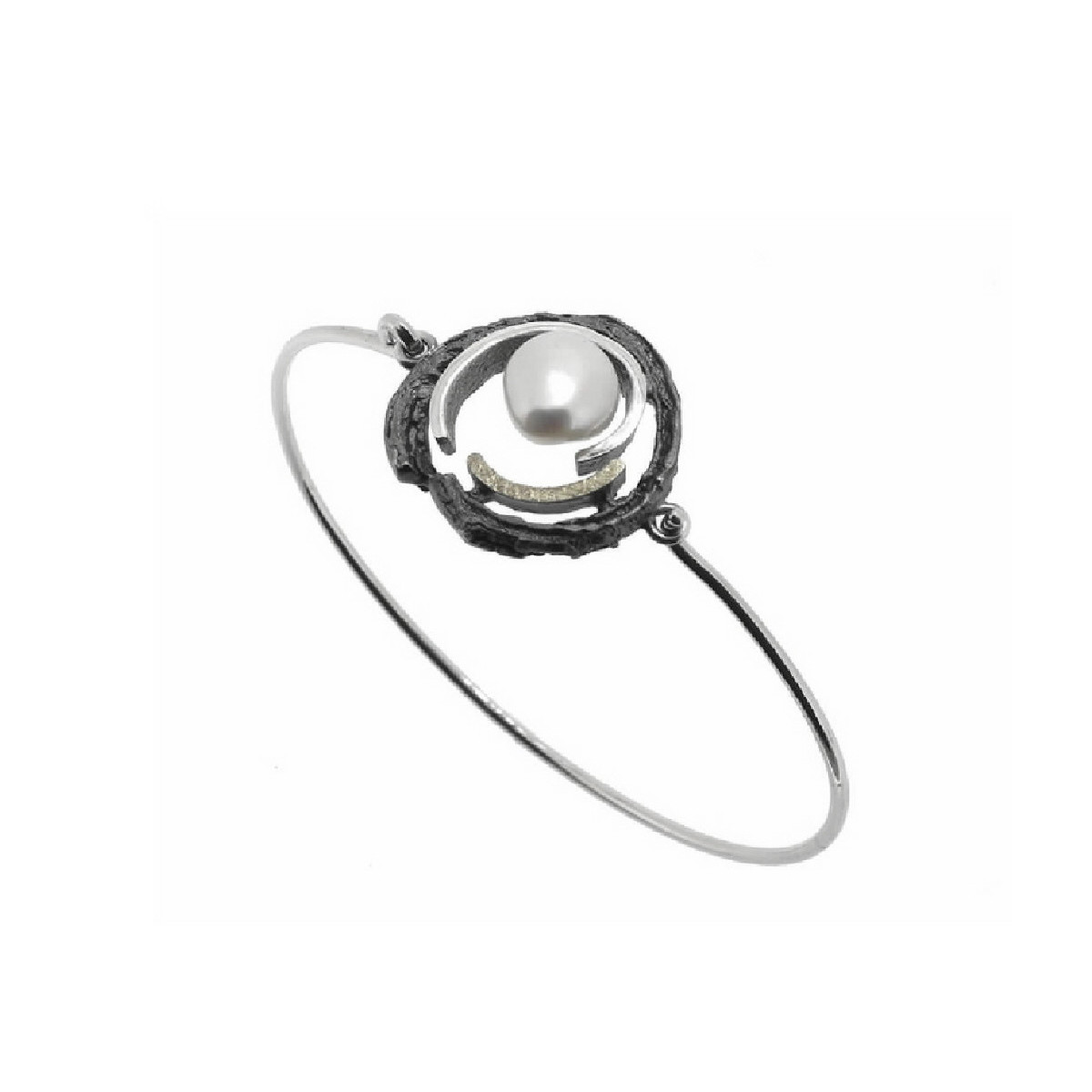 Pulsera de plata, oro y perla cultivada