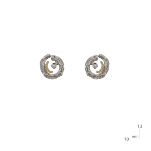 Pendientes de plata, oro y brillante