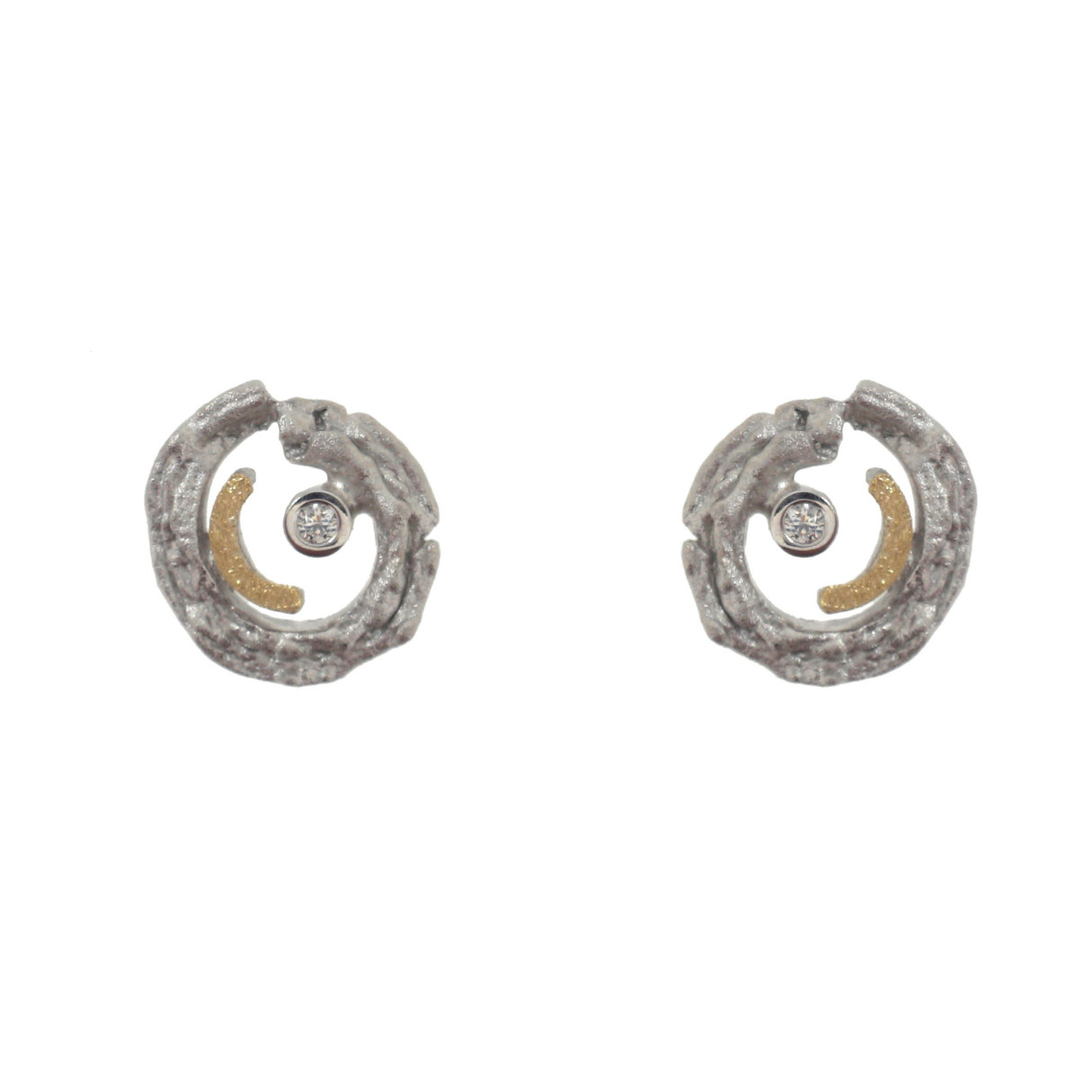 Pendientes de plata, oro y brillante