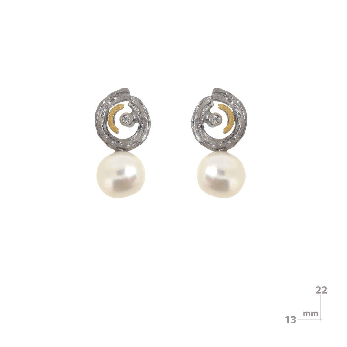 Arrecades de plata, or, perla cultivada i brillant