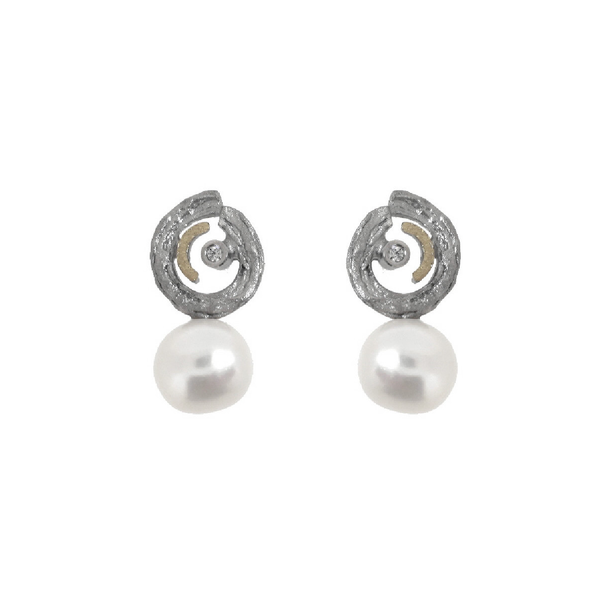 Pendientes de plata, oro, perla cultivada y brillante