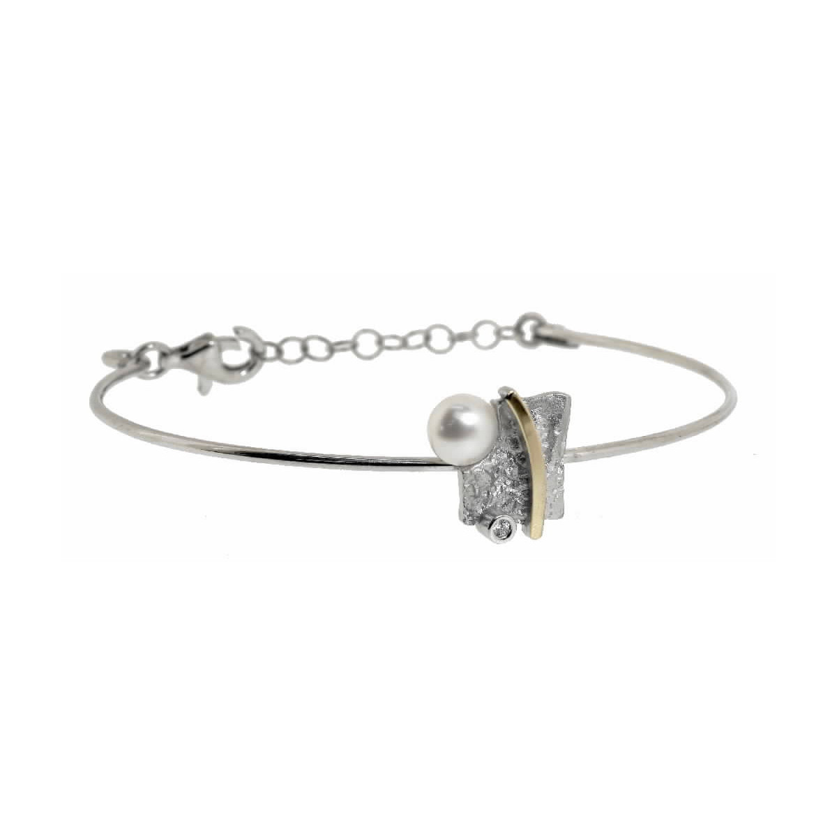 Pulsera de plata, oro, perla cultivada y brillante