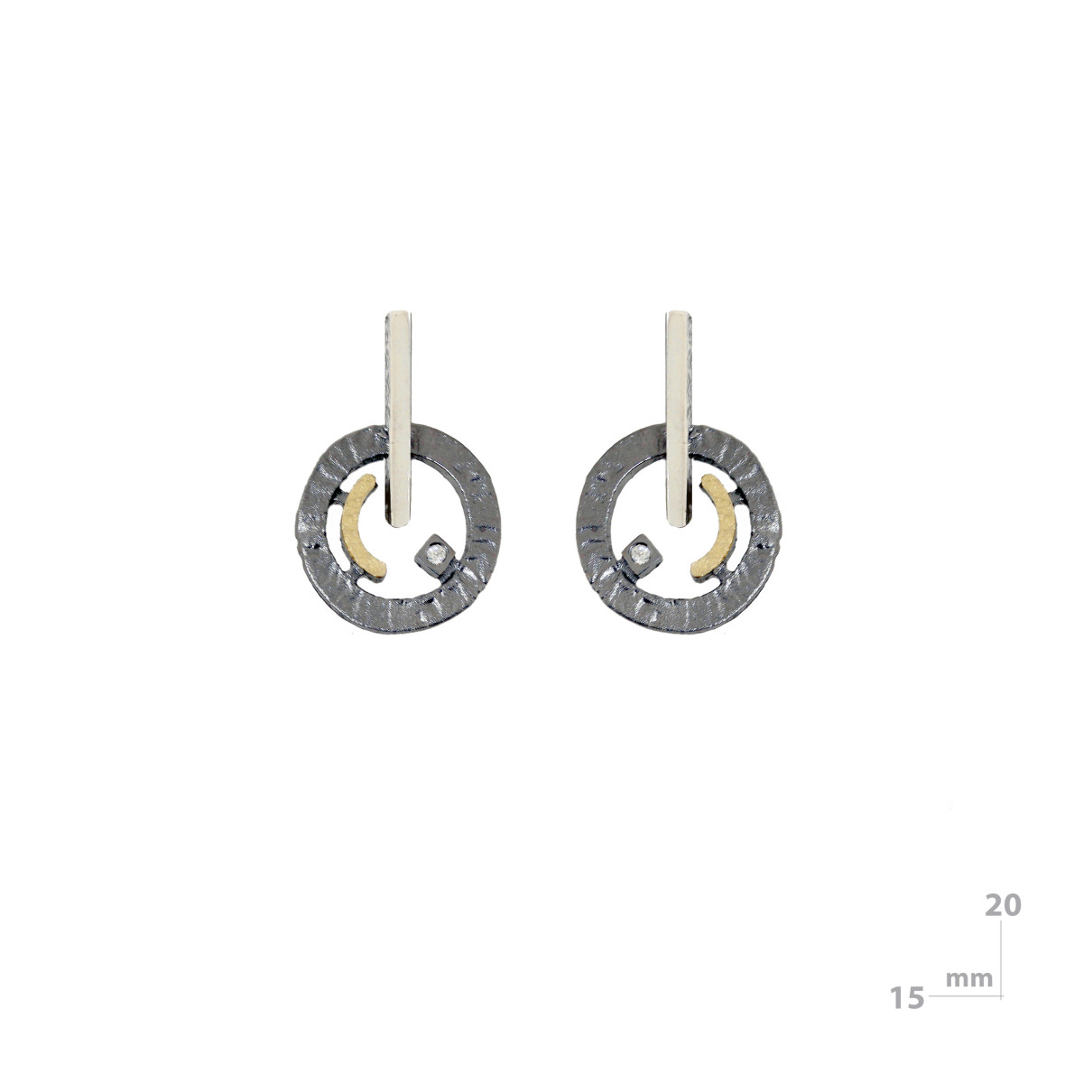 Pendientes de plata, oro y brillante