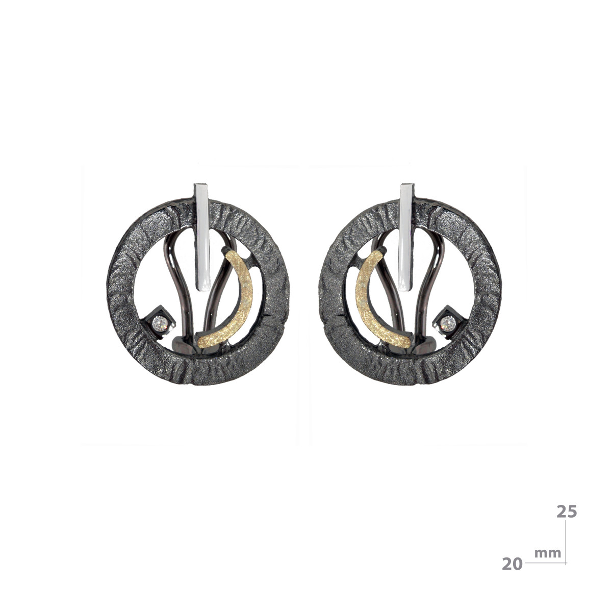 Pendientes de plata, oro y brillante