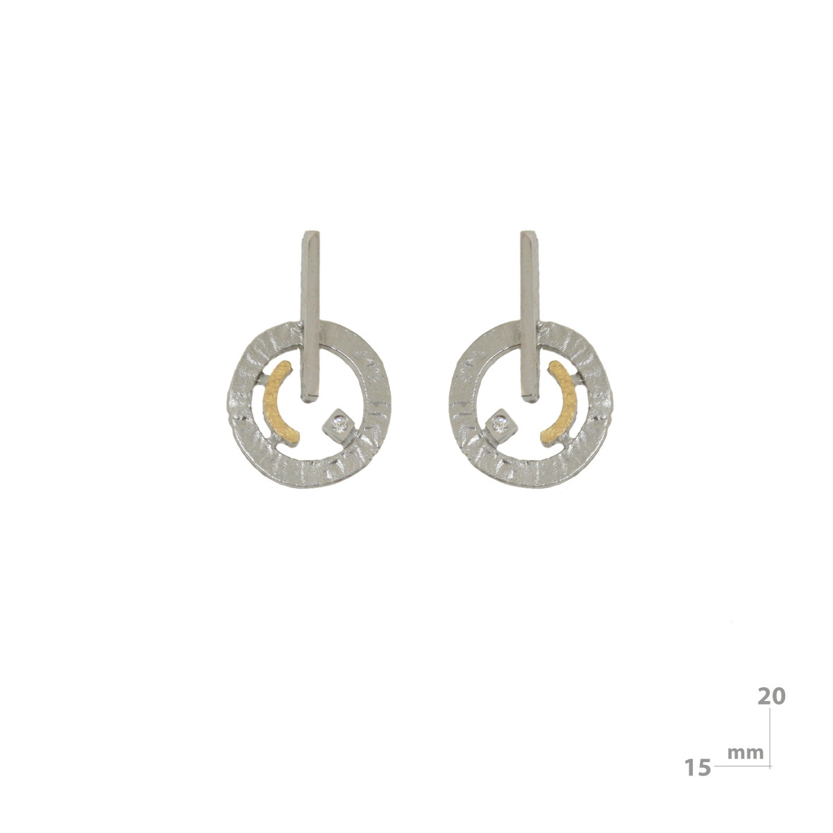 Pendientes de plata, oro y brillante