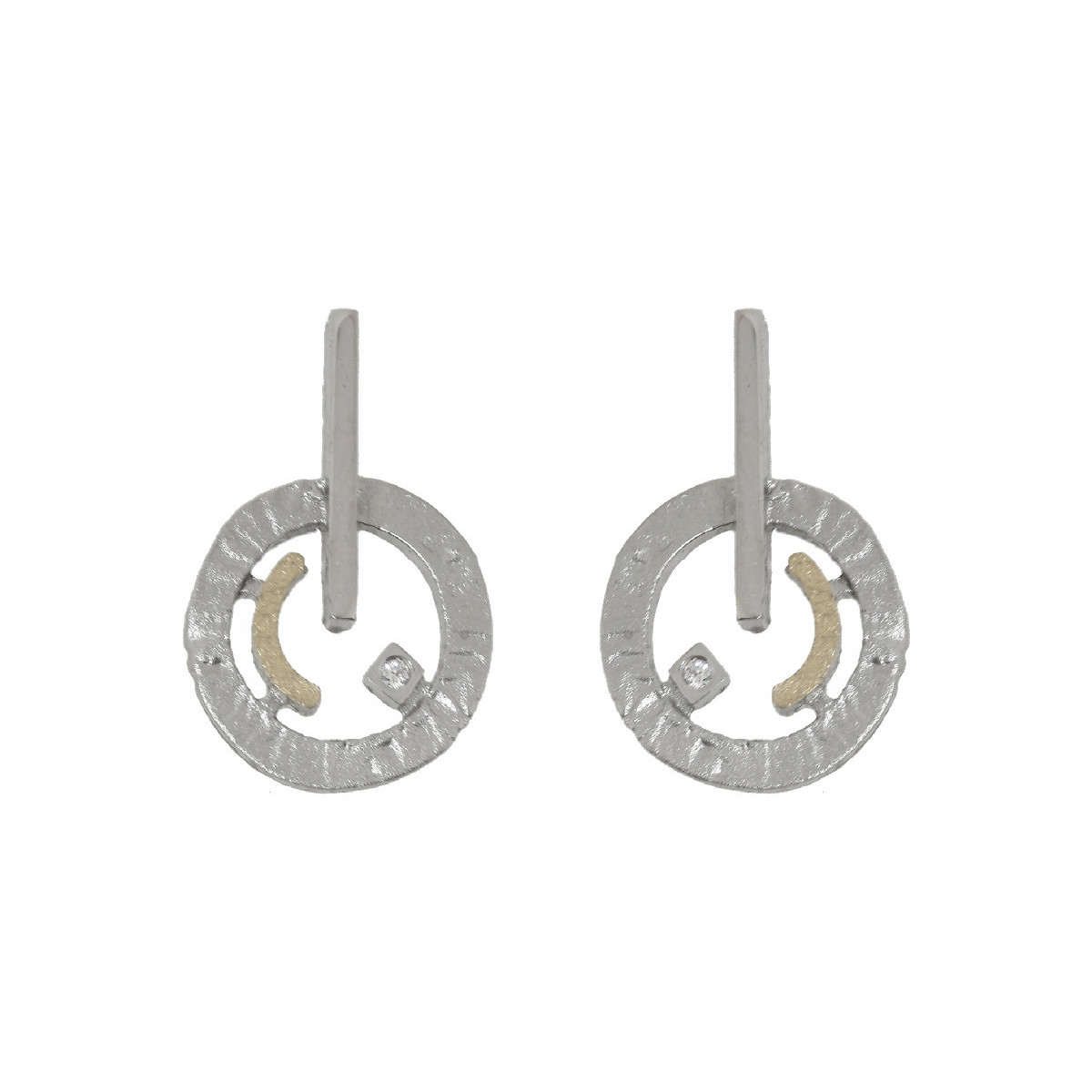 Pendientes de plata, oro y brillante