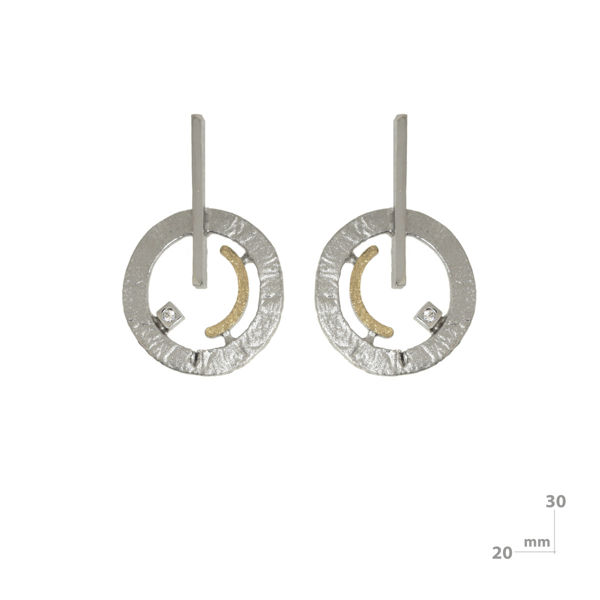 Pendientes de plata, oro y brillante
