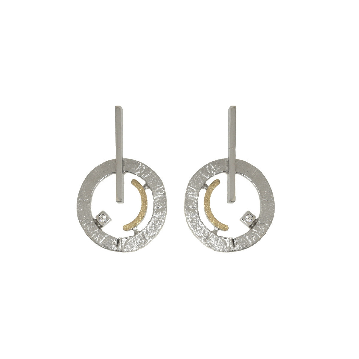 Pendientes de plata, oro y brillante