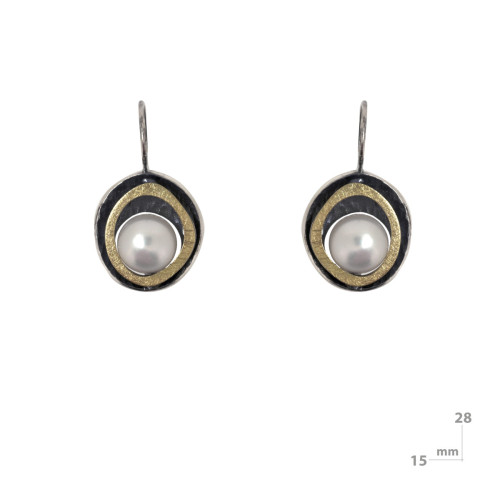 Pendientes de plata, oro y perla cultivada