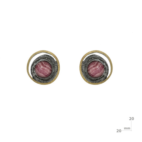 Pendientes de plata, oro y rodocrosita