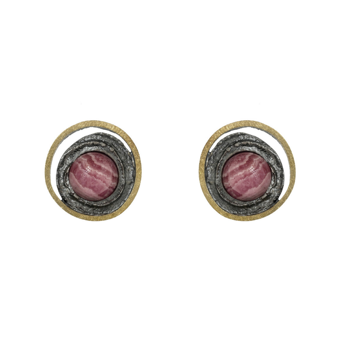 Pendientes de plata, oro y rodocrosita