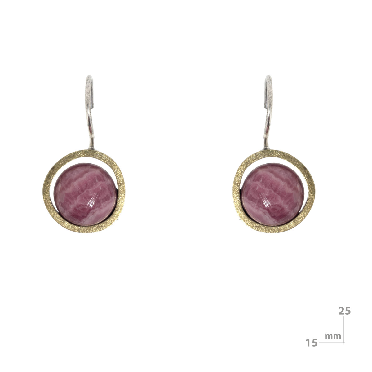 Pendientes de plata, oro y rodocrosita