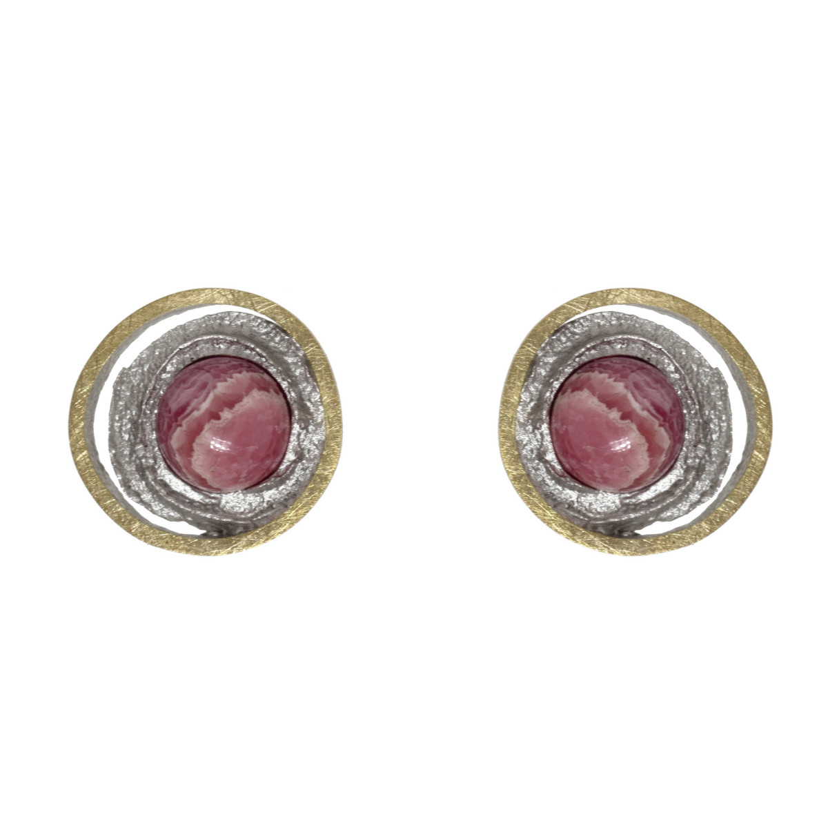 Pendientes de plata, oro y rodocrosita