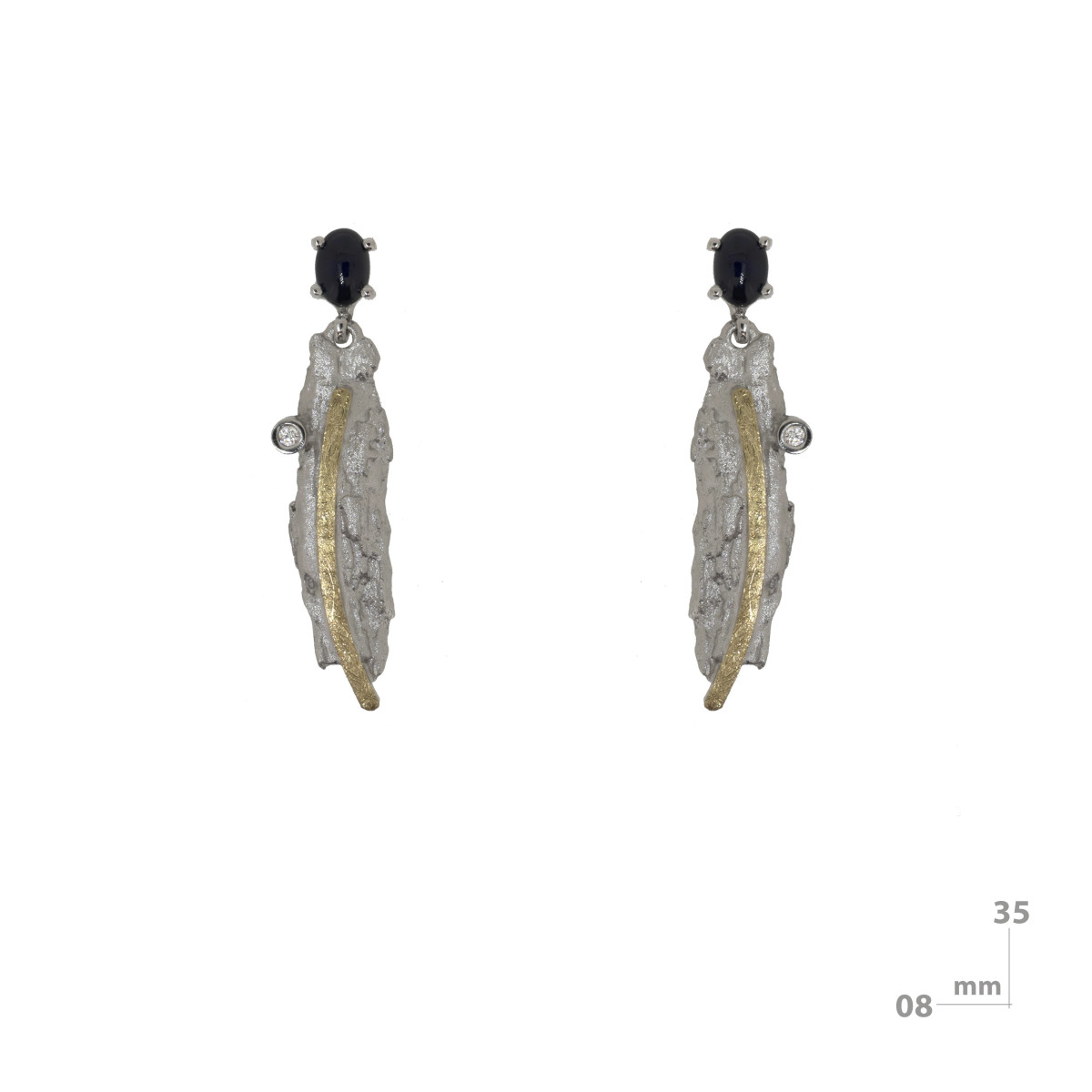 Silver, gold, sapphire and brilliant earrings
