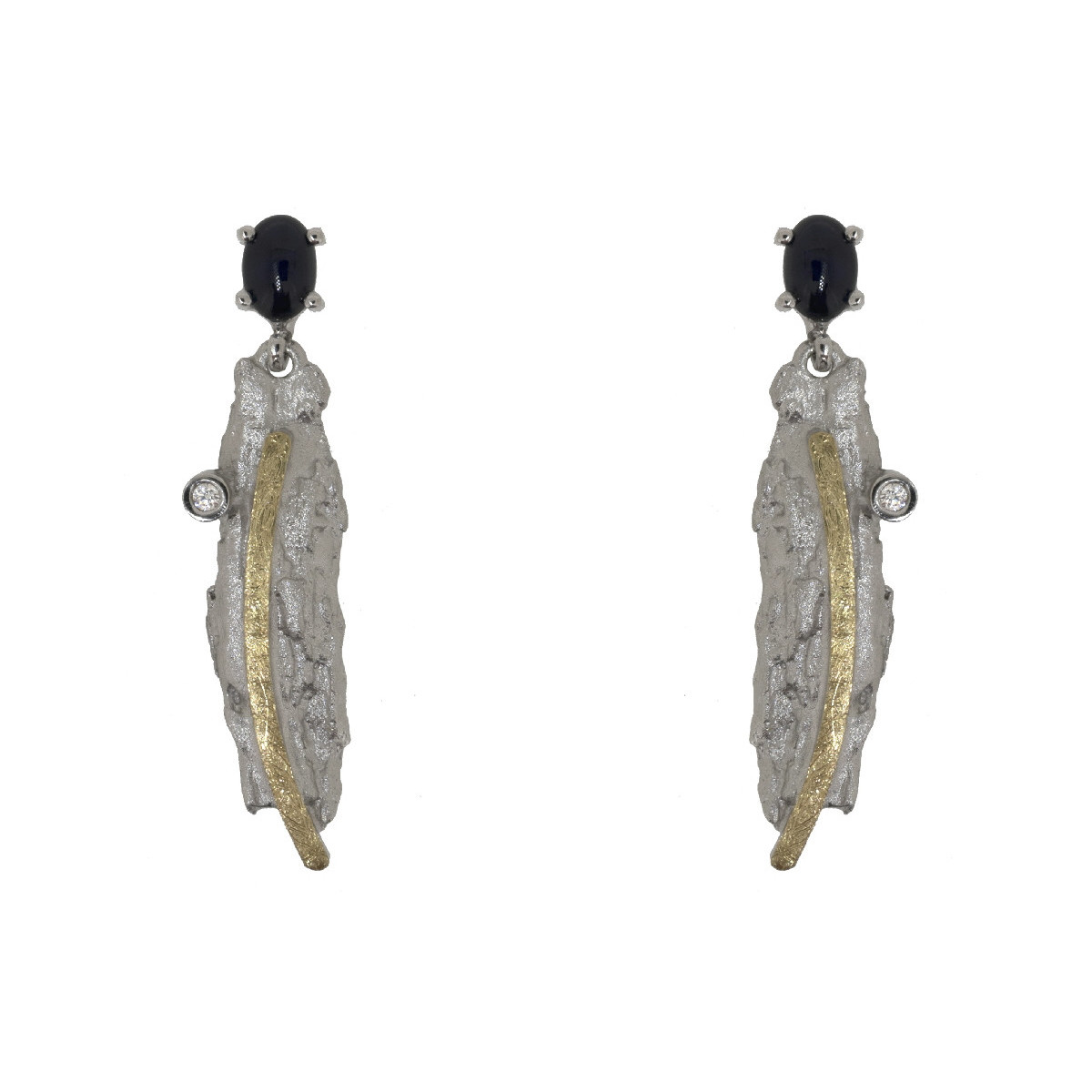 Silver, gold, sapphire and brilliant earrings