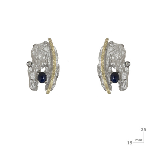 Arrecades de plata, or, safir i brillant