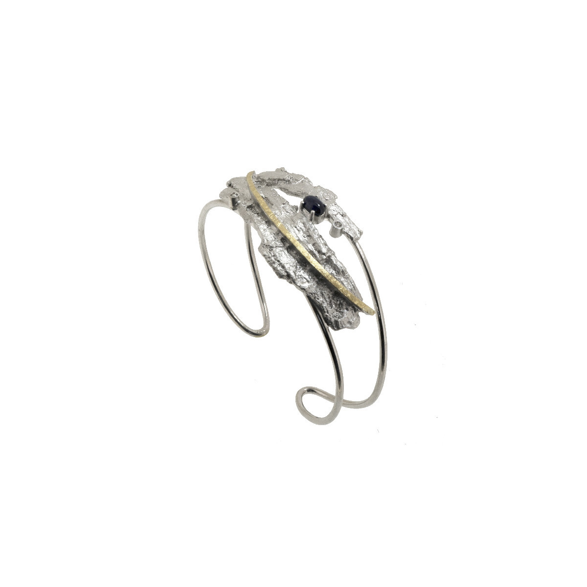 Pulsera de plata, oro, zafiro y brillante